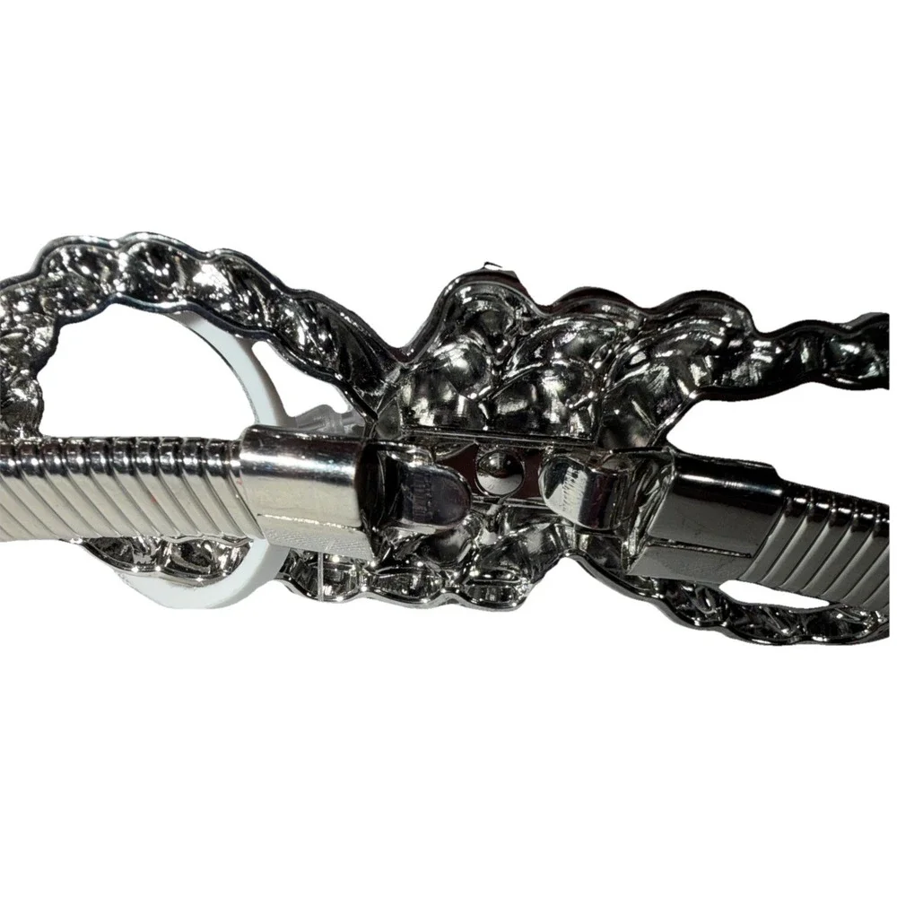 NWT GIANI BERNINI Cobra chain link women's skinny stretch belt-  L/XL-Silver ~~‎